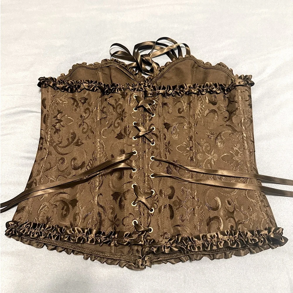 Vintage| XL |Black Jacquard |Corset |Bustier Top |Lace Up |Boned |Sexy|Goth - Picture 12 of 16